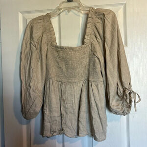 Grace + Karma NWT women’s tan linen blend off the shoulder blouse size medium